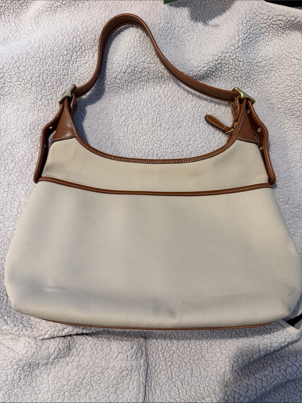 Coach Cream Canvas Shoulder Bag with Brown Leather Trim